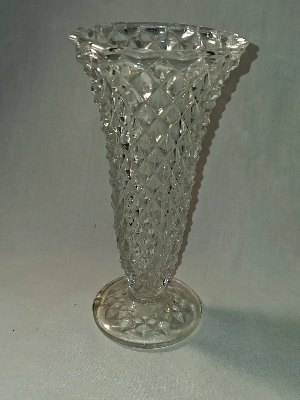 Vintage Clear Glass Diamond Pattern Vase Trumpet Style Glass Vase